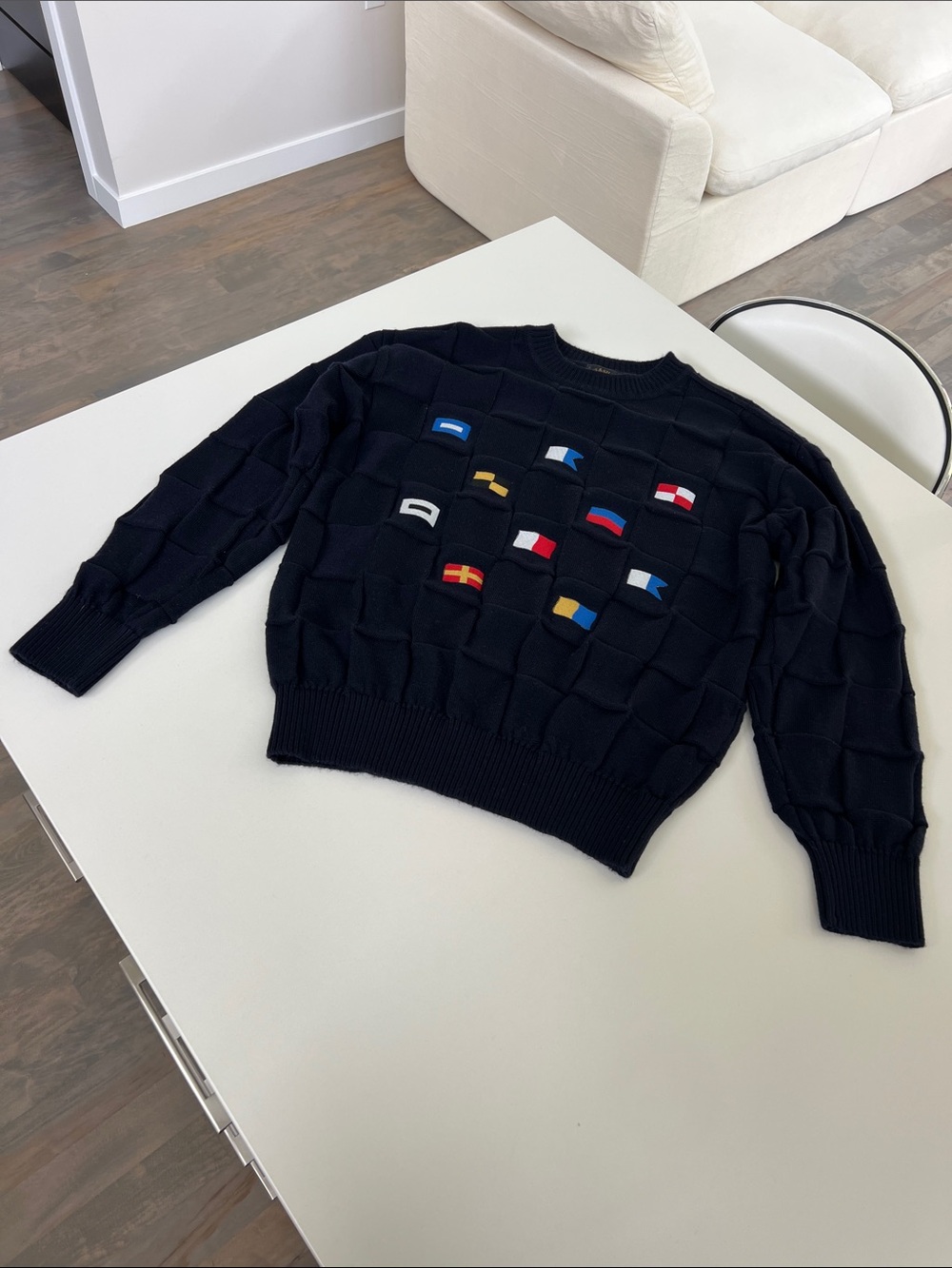 Paul & Shark yachting 100% pure new wool navy blue sweater with flags medium